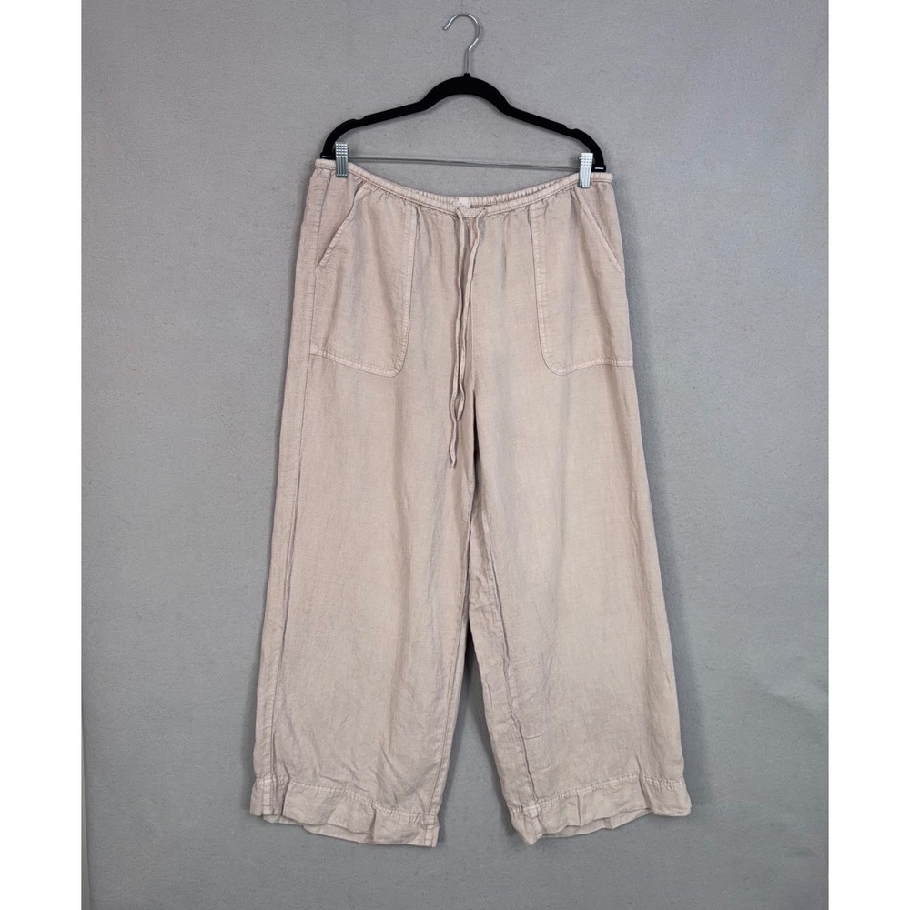 Joie Wide Leg Pants Womens XL Beige Linen Blend Drawstring Coastal Boho